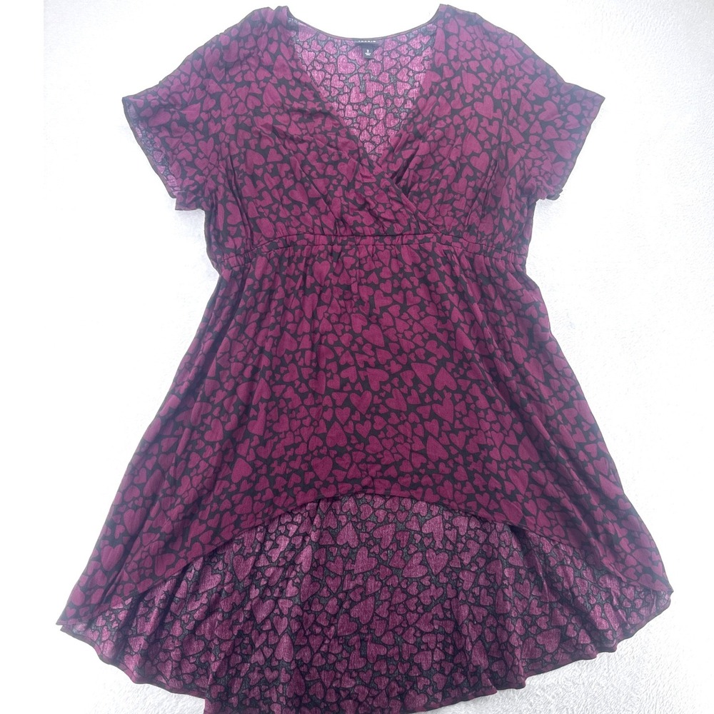 Torrid Purple Heart Print Babydoll High Low Surplice Top Womens Size 2 2X